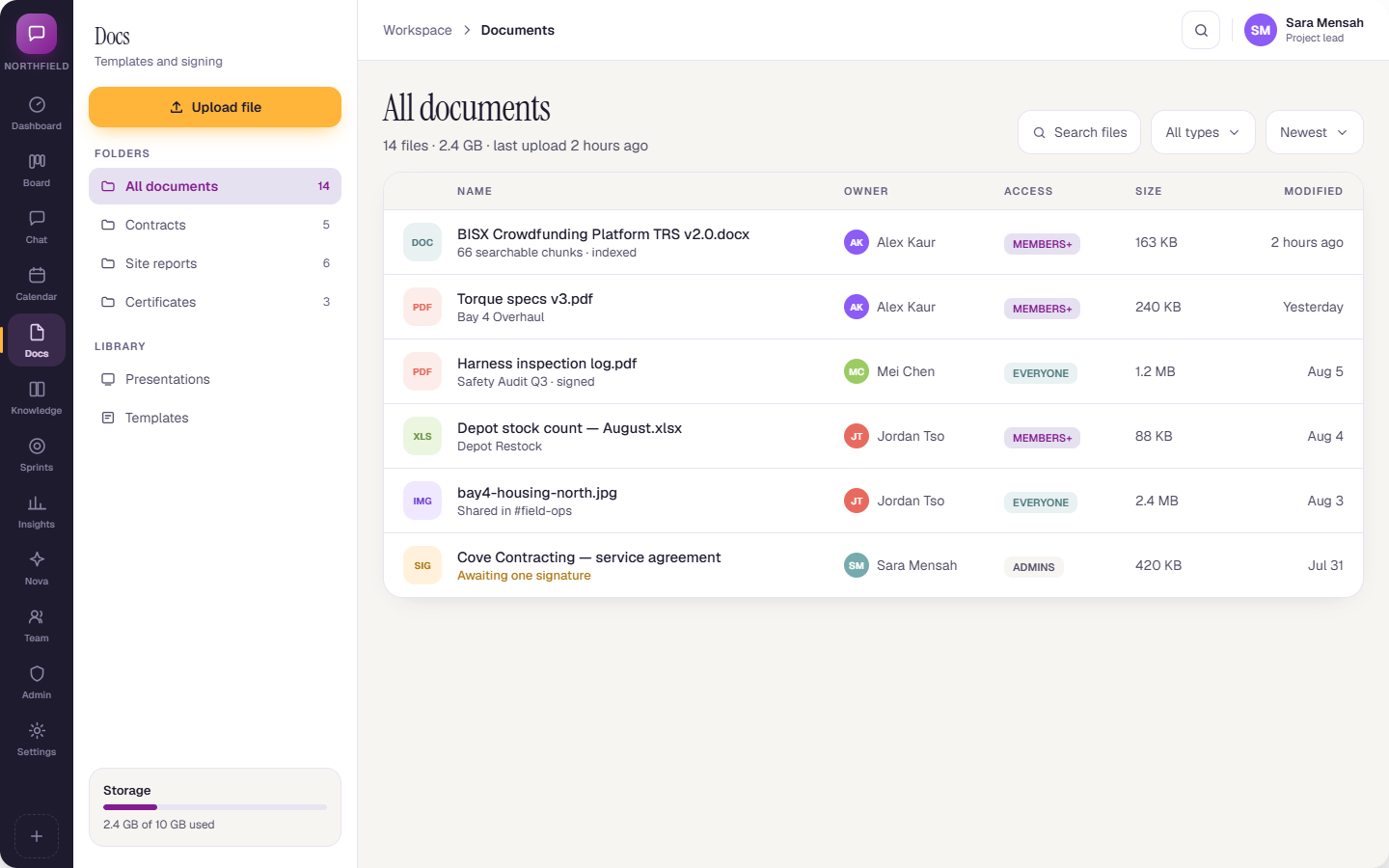 Documents view